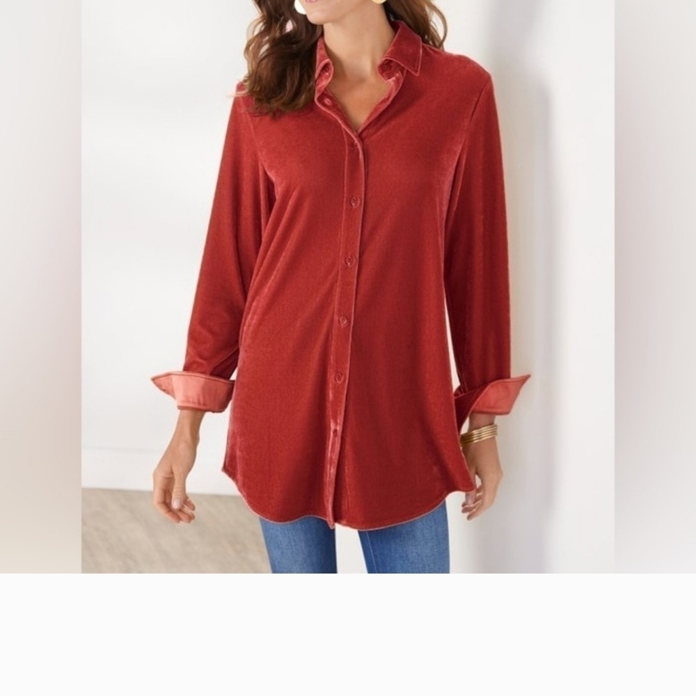 Soft Surroundings Boyfriend Garnet Button Down Tunic Size M